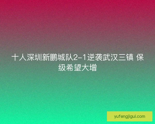 十人深圳新鹏城队2-1逆袭武汉三镇 保级希望大增